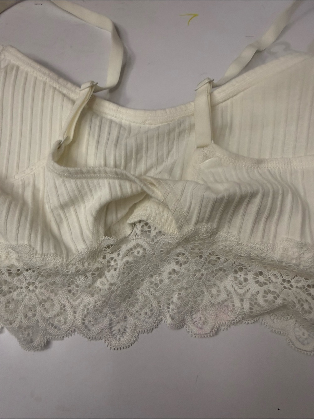 Ribbed Lace Trim Bralette in Ivory - Picture 5 of 7